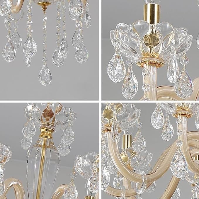 Decor chronicle Crystal Chandelier - 6-Light Traditional Luxury Ceiling Light Fixture with Glass Drops, Golden Finish for Living Room, Dining Room, and Hallway - Image 4