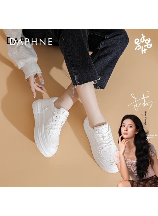 Daphne Thick-soled White Sneakers For Women, New High-end Versatile Casual Thick-soled Sports Shoes, White, Size 35 - Image 1