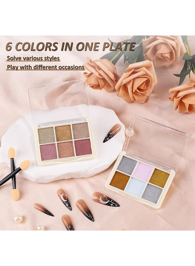 6 Grid Chrome Nail Powder Holographic Nail Powder Metallic Mirror Effect Pigment Pulver Solid Fingernail Dyestuff Multicolor Palette Aurora Dust for Gel Agnail Art Decoration Resin Craft Gifts - Image 3