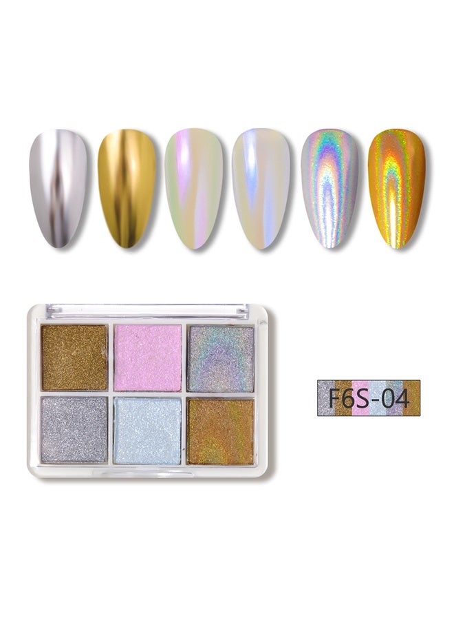 6 Grid Chrome Nail Powder Holographic Nail Powder Metallic Mirror Effect Pigment Pulver Solid Fingernail Dyestuff Multicolor Palette Aurora Dust for Gel Agnail Art Decoration Resin Craft Gifts - Image 2