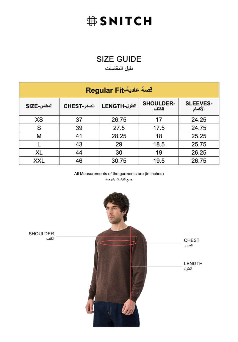 SNITCH Brown Regular Fit Melange Sweater for Men | Best Price UAE