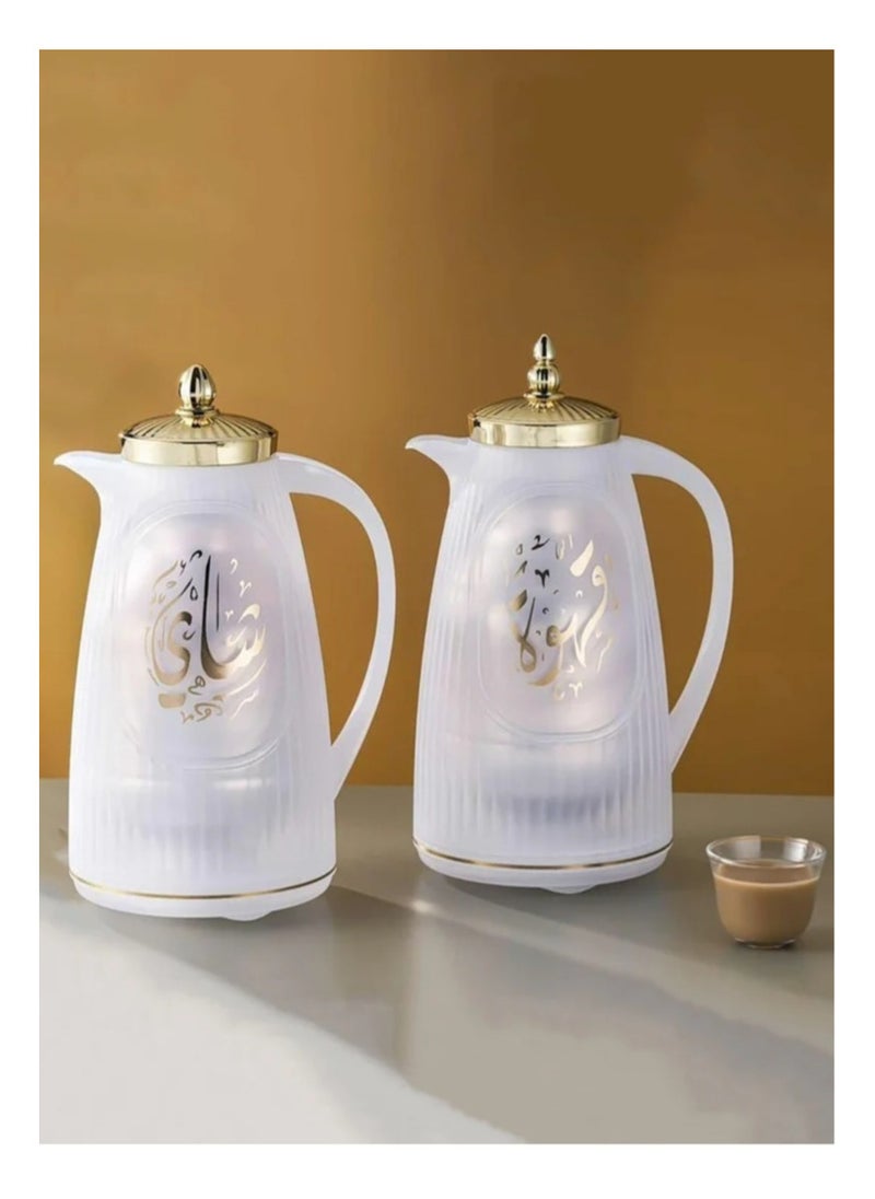Royal Camel - Thermos Set Two Pieces for Tea and Coffee White/Golden 1Liter - Image 1