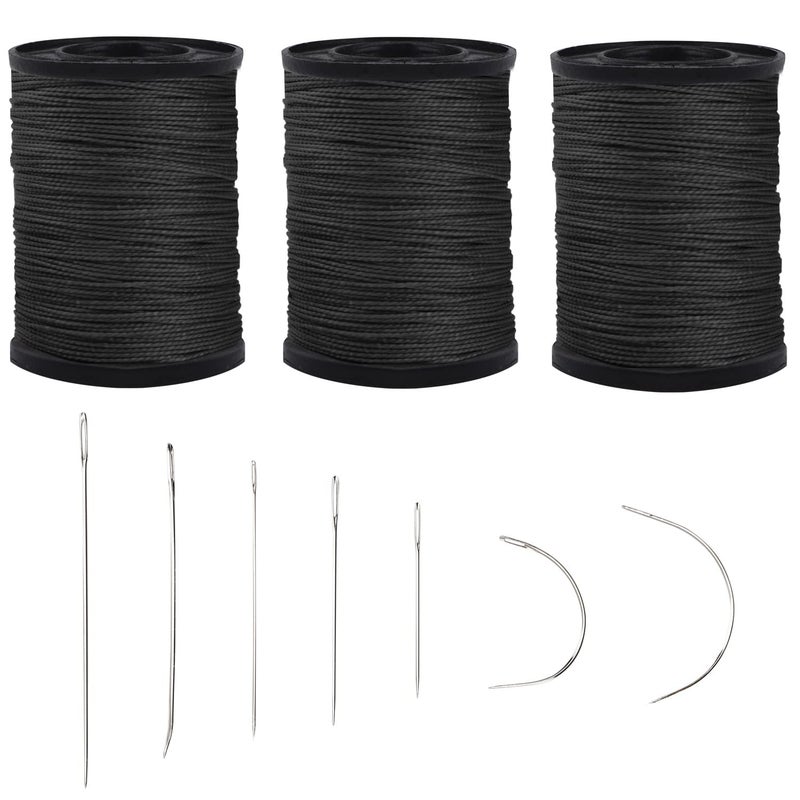Topus Extra Strong Upholstery Repair Sewing Thread Kit and Heavy Duty Household Hand Needles, Including 7 Styles of Leather Canvas Sewing Needles and 3 Rolls Nylon Thread (70 Yard of Each Roll), Black - Image 1