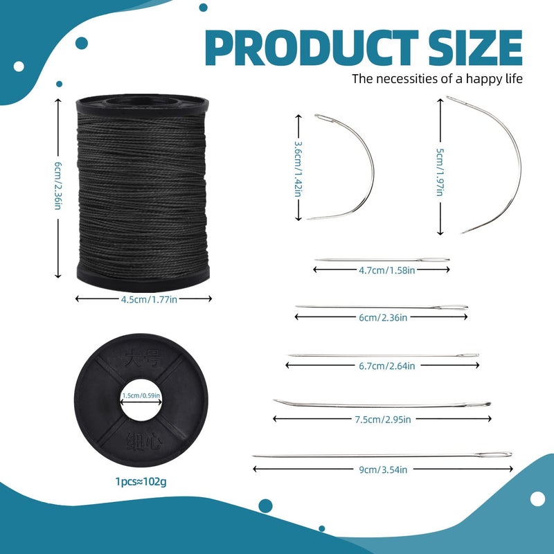 Topus Extra Strong Upholstery Repair Sewing Thread Kit and Heavy Duty Household Hand Needles, Including 7 Styles of Leather Canvas Sewing Needles and 3 Rolls Nylon Thread (70 Yard of Each Roll), Black - Image 5