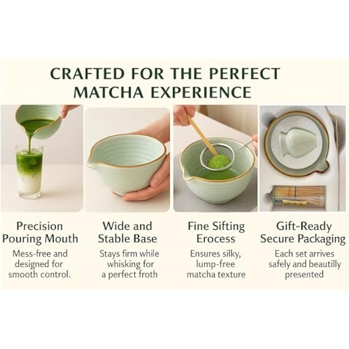 Unity Matcha Set Matcha Making Kit With Bamboo Whisk Spiral Ceramic Bowl Spoon Strainer  Holder Starter Kit For An Authentic Tea Ritual Ideal Matcha Gift Set For Beginners And Enthusiasts - Image 5