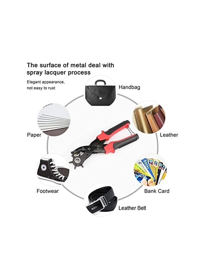 PROMASS Leather Hole Punch Tool for Belt - Updated Hole Sizes Puncher for Belt, Watch Band, Strap, Dog Collar, Saddle, Shoes, Fabric, DIY Home or Craft Project, 3 round holes, 3 flat holes  - Image 3