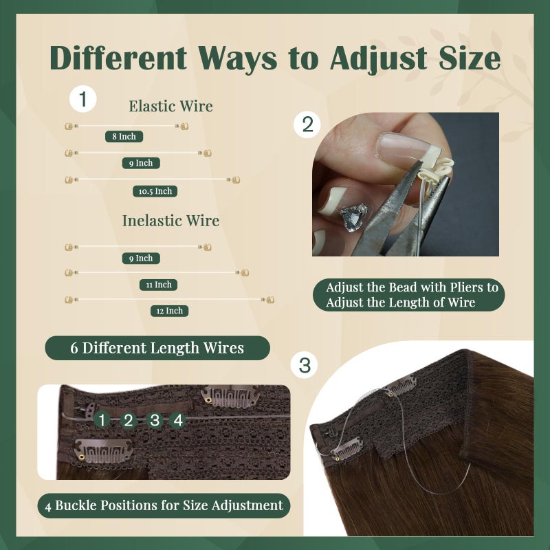 Ugeat Invisible Wire Hair Extensions Real Human Hair #4 Chocolate Brown Human Hair Wire Extensions Brown for Short 16 inch 80g One Hairpiece with 4 Clips Transparent Fish Line - Image 4