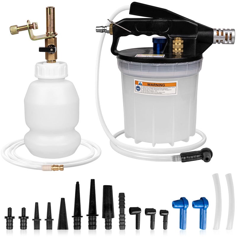 YEYETUO 3L Vacuum Brake Bleeder Kit One Person Pneumatic Brake Fluid Bleeder Flush Kit with 2L Pneumatic Fluid Extractor and 1L Refilling Bottle with Pressure Clutch Bleeder Kit 16 Adapters