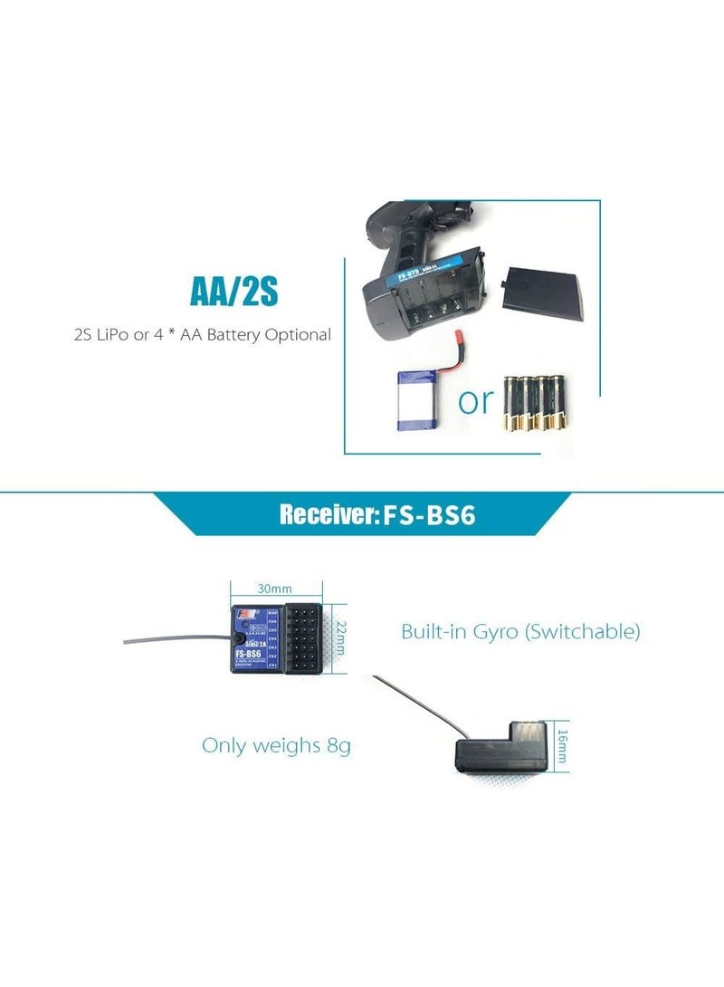 Flysky فلاي سكي FS-GT5 جهاز إرسال RC 6CH AFHDS مع مستقبل FS-BS6 لسيارة قارب RC - Image 3