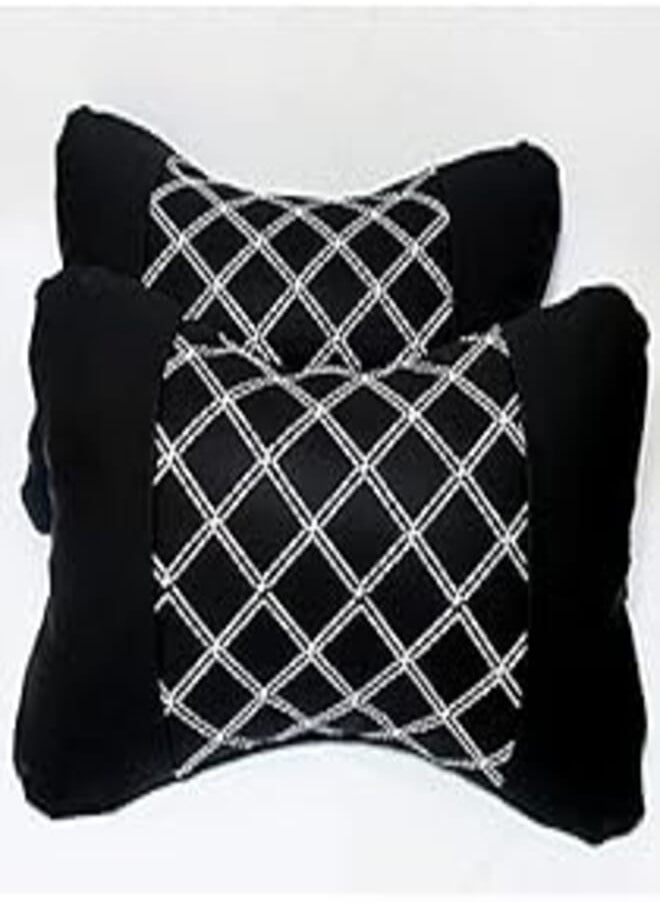 Ama AMA Car Headrest Neck Pillow (Black/White, Pair) 