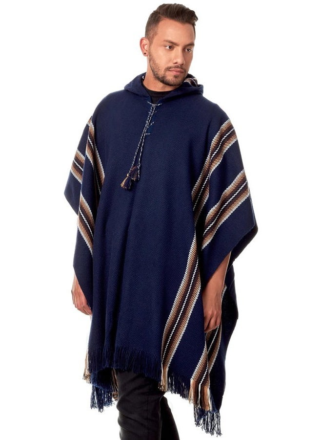 INTI ALPACA Hooded Poncho for Men and Women-Warm and soft (Blue) - Image 1