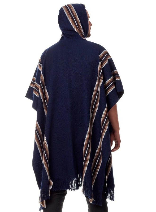 INTI ALPACA Hooded Poncho for Men and Women-Warm and soft (Blue) - Image 5