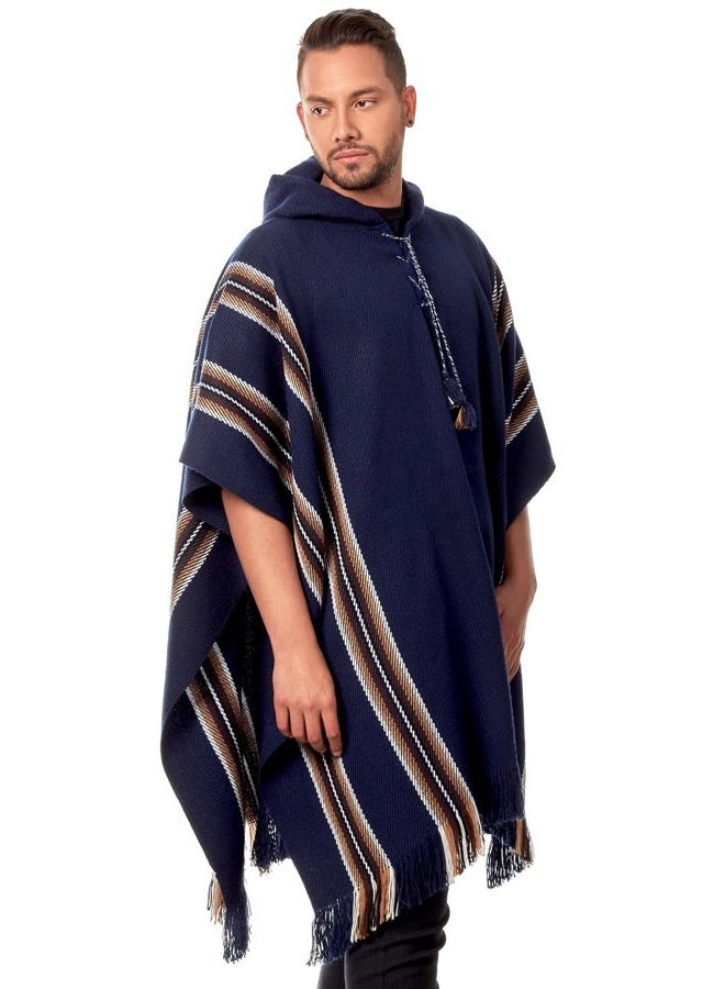 INTI ALPACA Hooded Poncho for Men and Women-Warm and soft (Blue) - Image 2