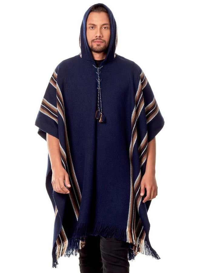 INTI ALPACA Hooded Poncho for Men and Women-Warm and soft (Blue) - Image 4