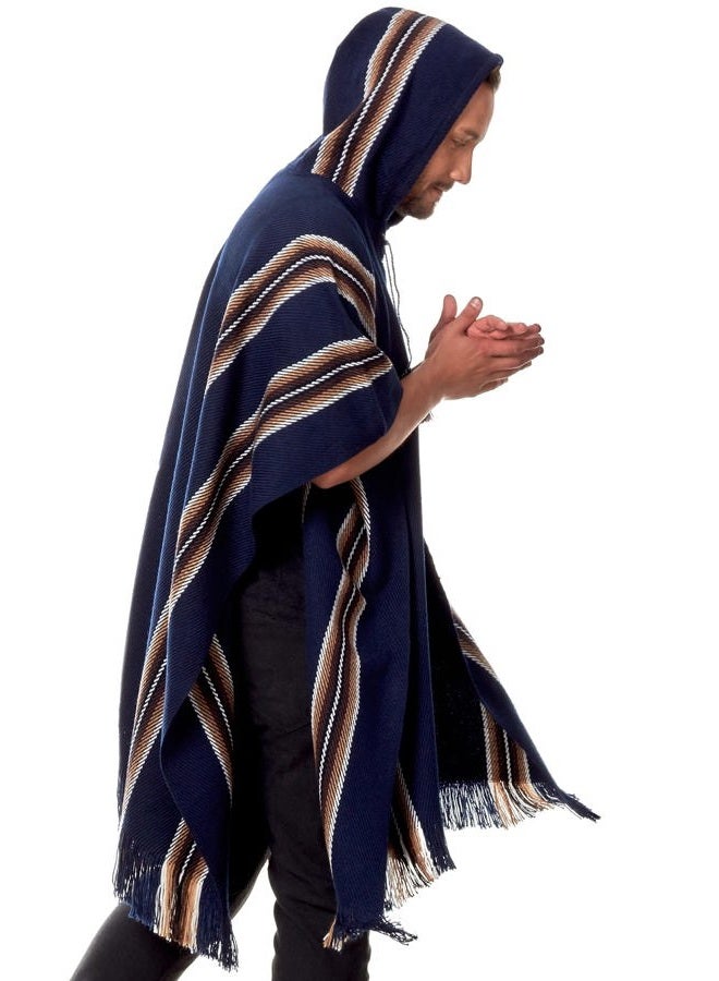 INTI ALPACA Hooded Poncho for Men and Women-Warm and soft (Blue) - Image 3