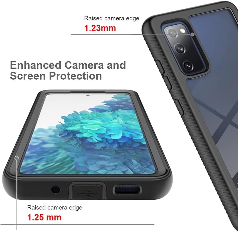 زيني غطاء لهاتف Samsung Galaxy S20 FE، حماية صدمات 360 درجة مع حماية شاملة وواقي شاشة مدمج، غطاء خارجي متين بإطار، أسود - Image 4