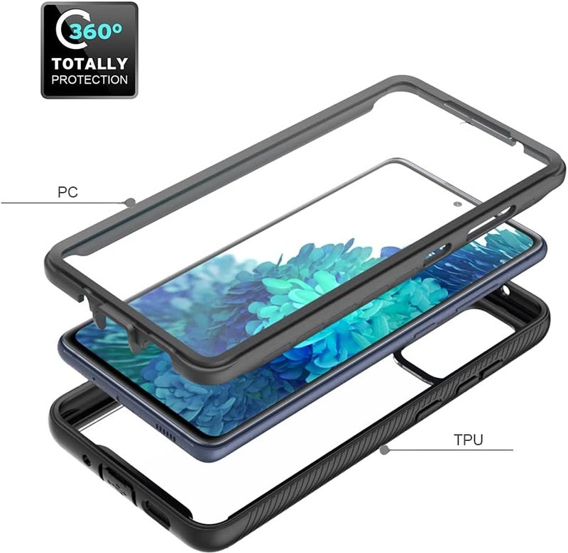 زيني غطاء لهاتف Samsung Galaxy S20 FE، حماية صدمات 360 درجة مع حماية شاملة وواقي شاشة مدمج، غطاء خارجي متين بإطار، أسود - Image 2