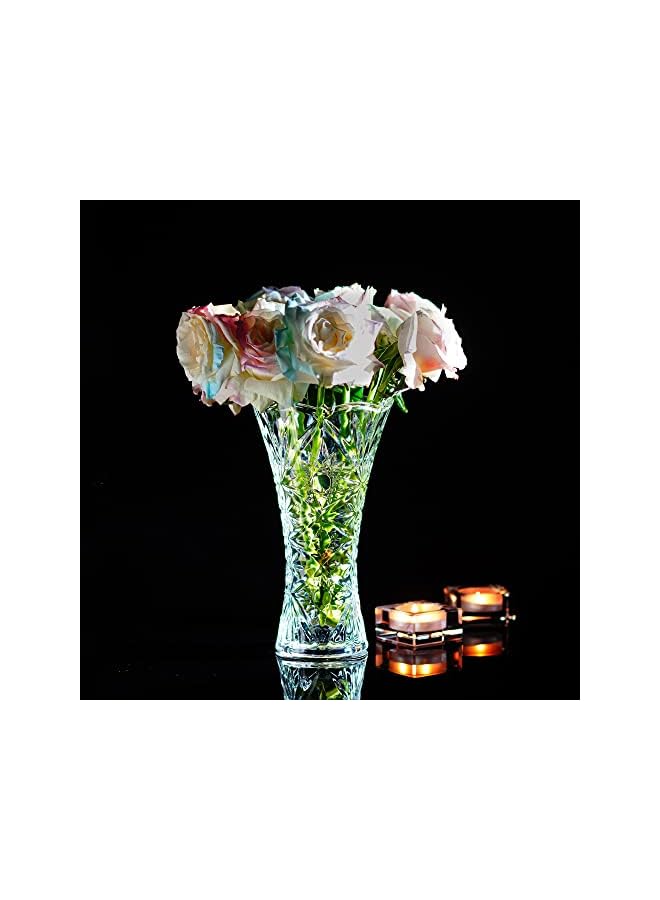 The Bros مزهرية كريستال شفافة، مزهرية زهور زجاجية بتصميم سميك مناسبة لتزيين المنزل، قطع مركزية، زفاف، هدية للأمهات، 9.2 بوصة ارتفاع - Image 2