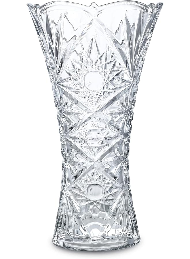 The Bros مزهرية كريستال شفافة، مزهرية زهور زجاجية بتصميم سميك مناسبة لتزيين المنزل، قطع مركزية، زفاف، هدية للأمهات، 9.2 بوصة ارتفاع - Image 1