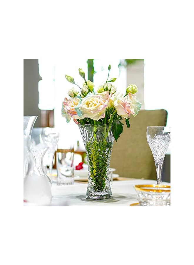 The Bros مزهرية كريستال شفافة، مزهرية زهور زجاجية بتصميم سميك مناسبة لتزيين المنزل، قطع مركزية، زفاف، هدية للأمهات، 9.2 بوصة ارتفاع - Image 5