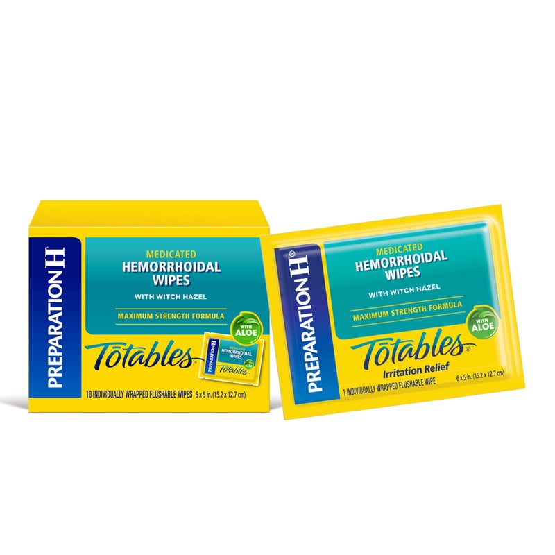 Preparation H Totables Hemorrhoid Flushable Wipes with Witch Hazel for Skin Irritation Relief - 10 Count - Image 1