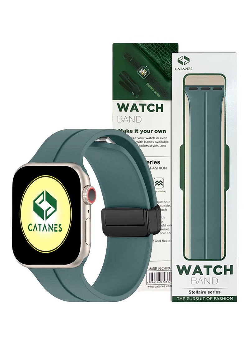 CATANES Apple Watch Band 42mm 44mm 45mm 49mm Magnetic Band D-buckle Silicone Sport Strap Replacement Wrist Band Cactus Green - Image 1