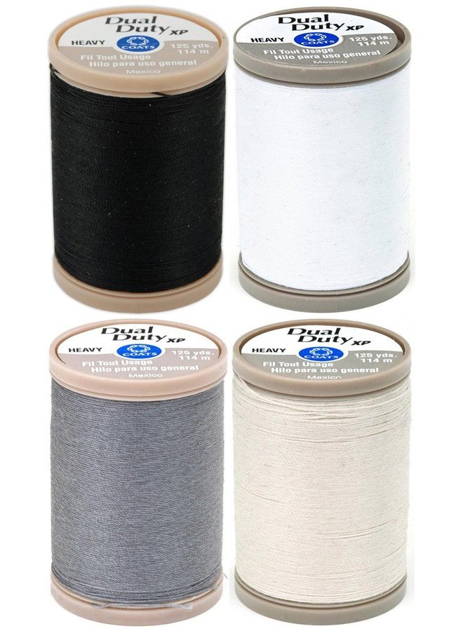 Coats 4-PACK - & Clark - Dual Duty XP Heavy Weight Thread - 4 Color Value Pack - (Black+White+Slate+Natural) 125yds Each - Image 1