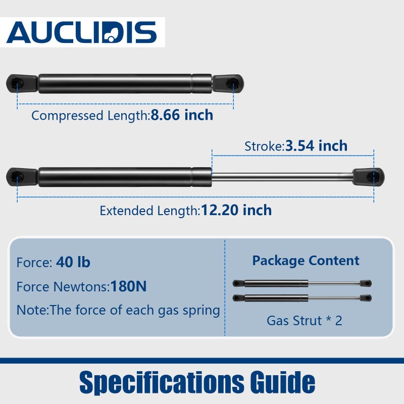 AUCLIDIS C16-11028 12 inch 40lb/178N Gas Strut Shock Lift Support Spring for Truck Toolbox Tool Box Leer Camper Shell Topper Cap Canopy Pickup Door Snugtop Replacement Parts, 7009-2PK C1611028, Set of 2 - Image 4