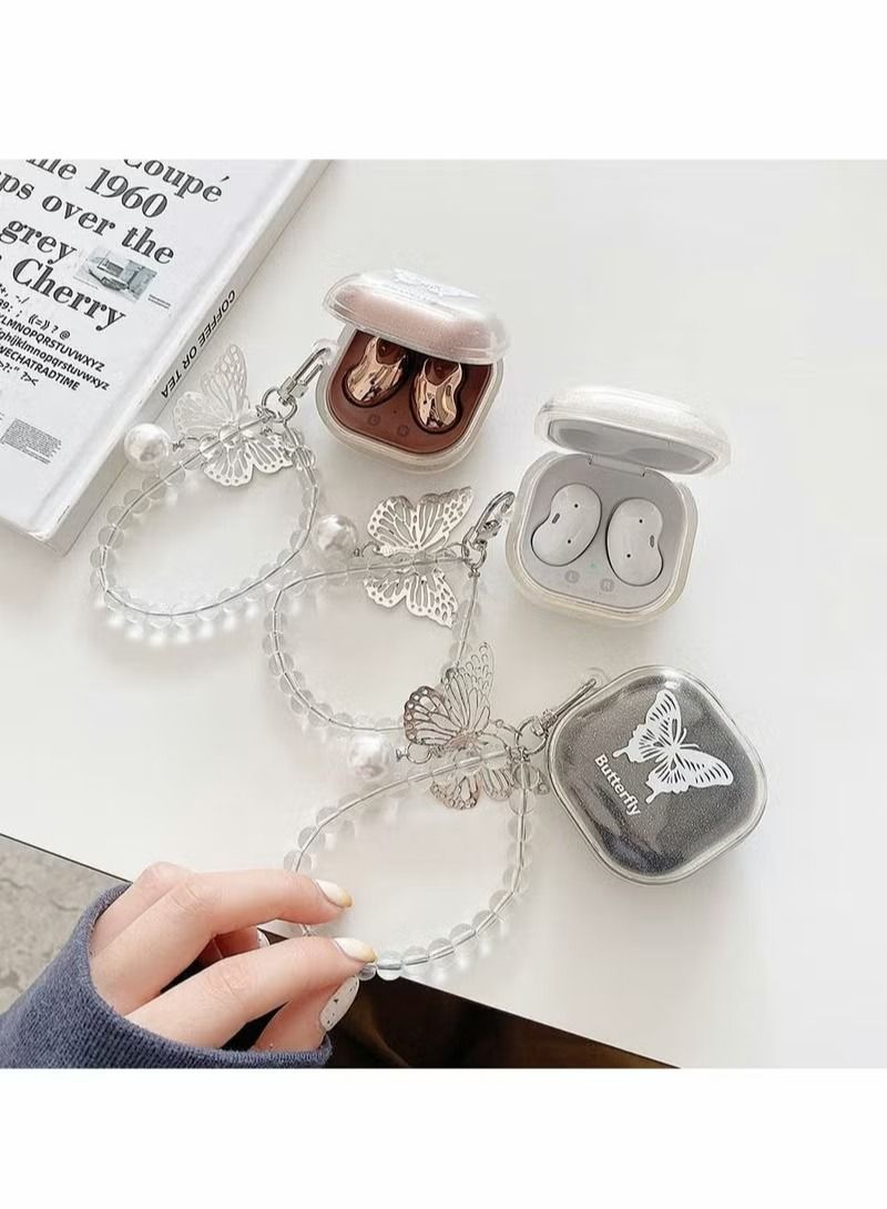 1 Pcs Case Compatible with Galaxy Buds 2/Galaxy Buds Pro/Galaxy Buds Live Clear Glitter Cute Butterfly Protective Cover Case with Keychain Soft TPU for Women Girls - Image 5