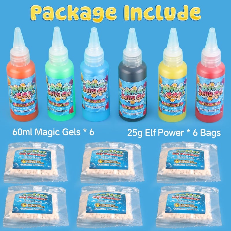 wookidel Magic Water Gel Elf Powder Refill, Aqua Fairy Water Gel Kit Refill with 6PCS Elf Powder and 6 PCS Magic Gels, Aqua Jelly Gels Kit for Christmas,Birthday, Gift for Girls 6 7 8 9 10 Year Old - Image 2