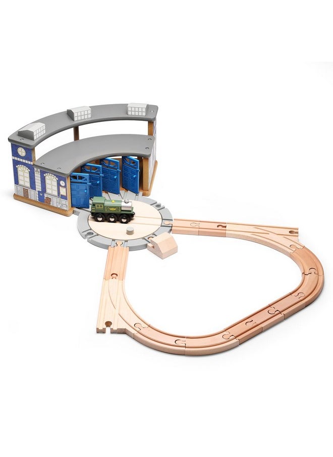 SainSmart Jr. SainSmart Jr. Wooden Train Track with Roundhouse - Railway Toy for Toddlers, Double-Side Tracks Compatible with with All Major Brands - Wood Toy Train for Aged 3+  - Image 1