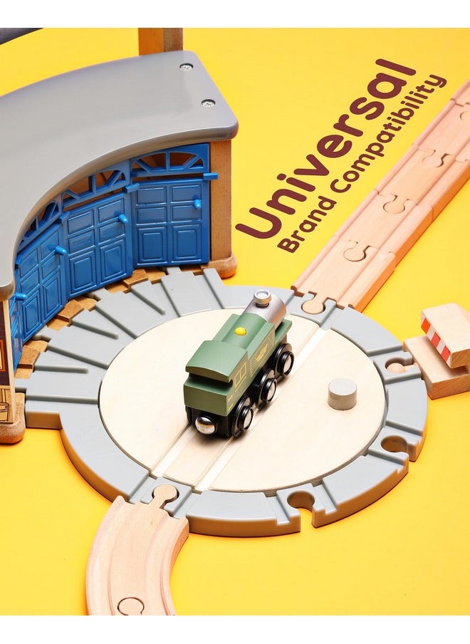 SainSmart Jr. SainSmart Jr. Wooden Train Track with Roundhouse - Railway Toy for Toddlers, Double-Side Tracks Compatible with with All Major Brands - Wood Toy Train for Aged 3+  - Image 3