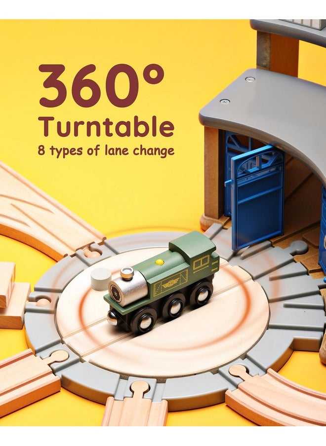 SainSmart Jr. SainSmart Jr. Wooden Train Track with Roundhouse - Railway Toy for Toddlers, Double-Side Tracks Compatible with with All Major Brands - Wood Toy Train for Aged 3+  - Image 2
