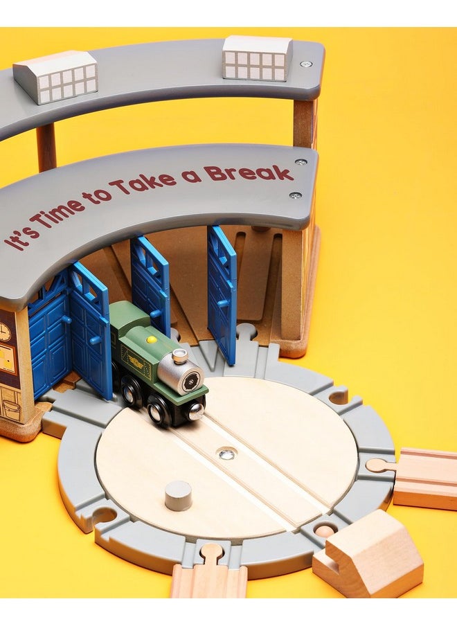 SainSmart Jr. SainSmart Jr. Wooden Train Track with Roundhouse - Railway Toy for Toddlers, Double-Side Tracks Compatible with with All Major Brands - Wood Toy Train for Aged 3+  - Image 4