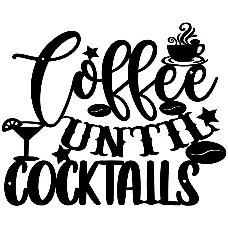 Ferraycle Coffee Sign Metal Hanging Wall Art Sign 12 x 10.2 Inch Black Coffee Cup Wall Decor Coffee Bar Letter Sign for Cafe Farmhouse Kitchen(Coffee Until Cocktails) - Image 1