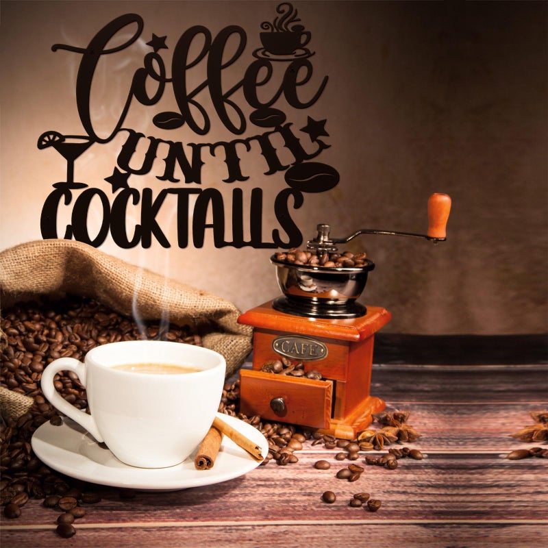 Ferraycle Coffee Sign Metal Hanging Wall Art Sign 12 x 10.2 Inch Black Coffee Cup Wall Decor Coffee Bar Letter Sign for Cafe Farmhouse Kitchen(Coffee Until Cocktails) - Image 4