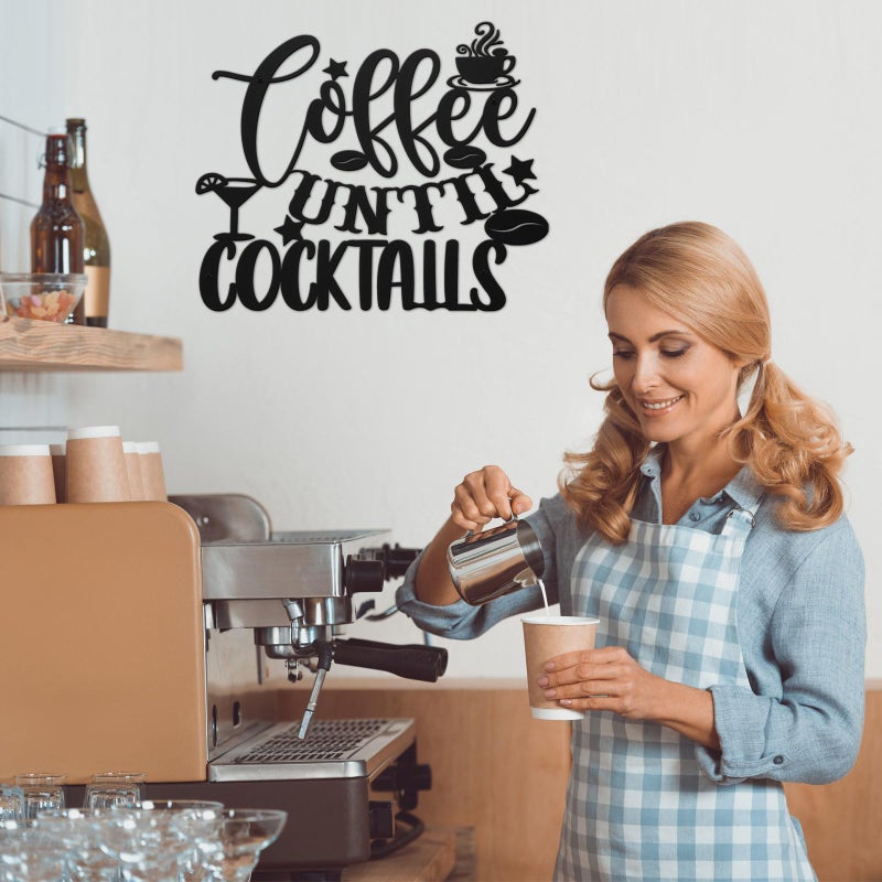 Ferraycle Coffee Sign Metal Hanging Wall Art Sign 12 x 10.2 Inch Black Coffee Cup Wall Decor Coffee Bar Letter Sign for Cafe Farmhouse Kitchen(Coffee Until Cocktails) - Image 5