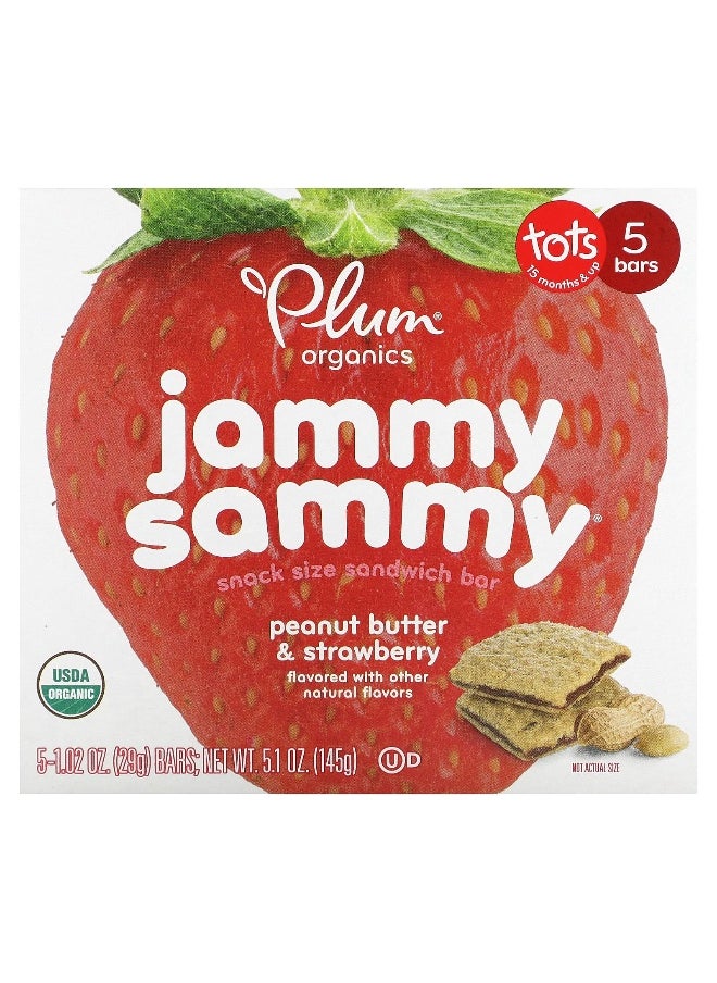 Plum Organics Plum Organics, Jammy Sammy, Snack Size Sandwich Bar, 15 Months & Up, Peanut Butter & Strawberry, 5 Bars, 1.02 oz (29 g) Each  - Image 1
