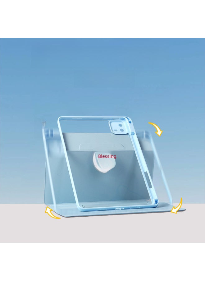 Generic - Millet Tablet 7Pro Protective Case 5/6 Red Rice Pad360 Rotating Hasp Pro12.4 Acrylic Leather Case Suitable-Color:White Ice Blue [360 Rotation/buckle]]-Applicable Model:Millet Tablet 6MAX(14 Inch) 2.0 Thickened Backplane - Image 1