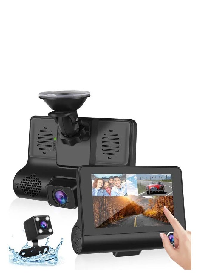Generic Car Dvr Camera 3 Lens 4In Video Recorder Dash Cam Front Rearview  Touch Screen  - Image 2