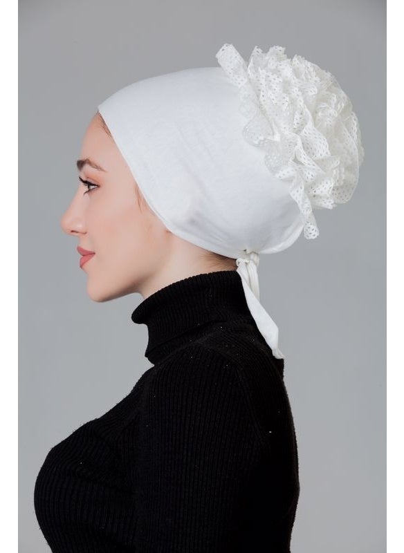 Nanak Cream Combed Cotton Frilly Non-Slip Bonnet  - Image 2