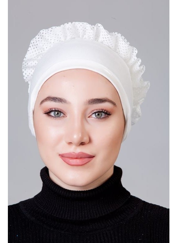 Nanak Cream Combed Cotton Frilly Non-Slip Bonnet  - Image 3