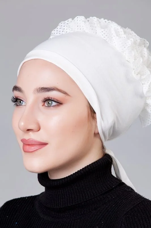 Nanak Cream Combed Cotton Frilly Non-Slip Bonnet