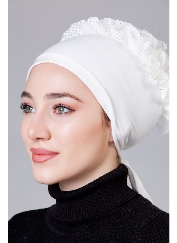 Nanak Cream Combed Cotton Frilly Non-Slip Bonnet  - Image 4