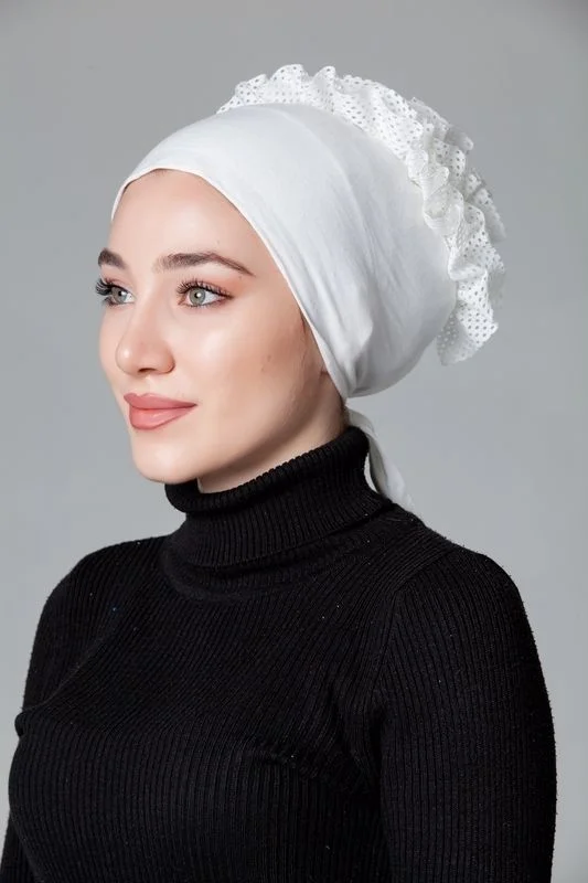 Nanak Cream Combed Cotton Frilly Non-Slip Bonnet