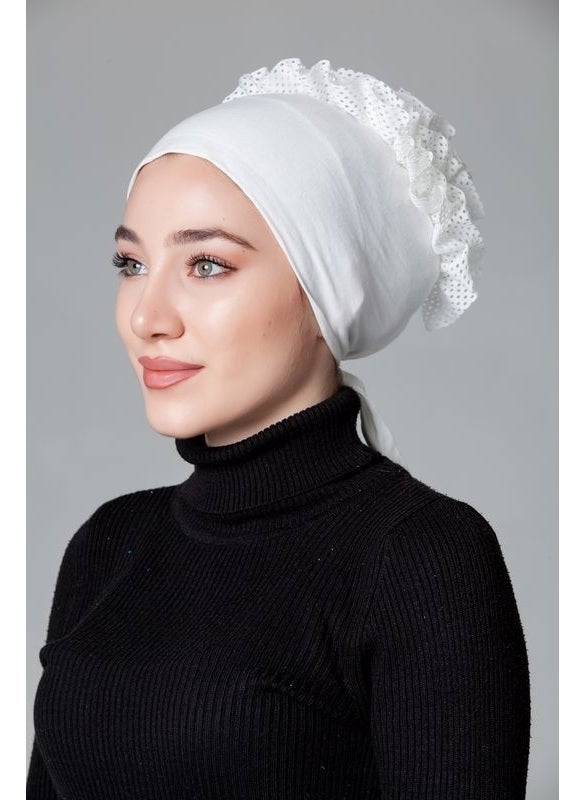 Nanak Cream Combed Cotton Frilly Non-Slip Bonnet  - Image 5