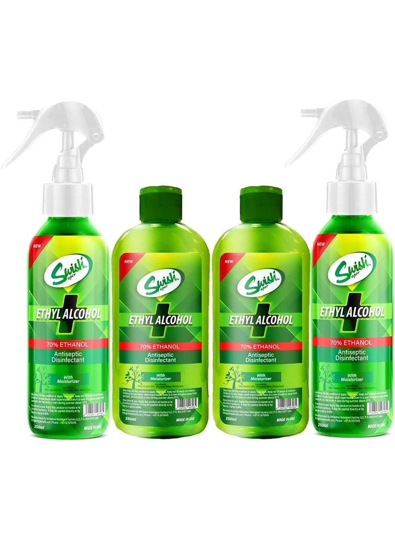 Swish Super Ethyl Alcohol 70% Hand Sanitizer 4x250ml, Sanitizing Liquid, Mild Exotic Cherry Blossom Fragrances - Image 1