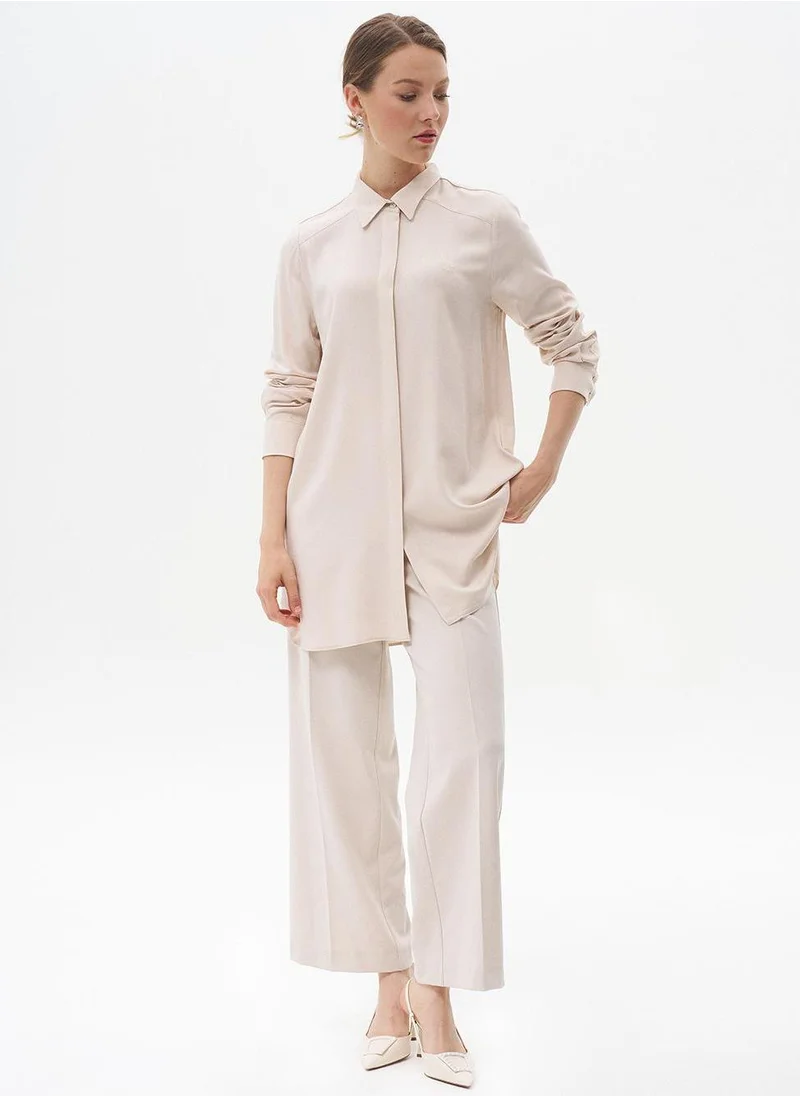 Kayra Concealed Placket Basic Tunic Stone