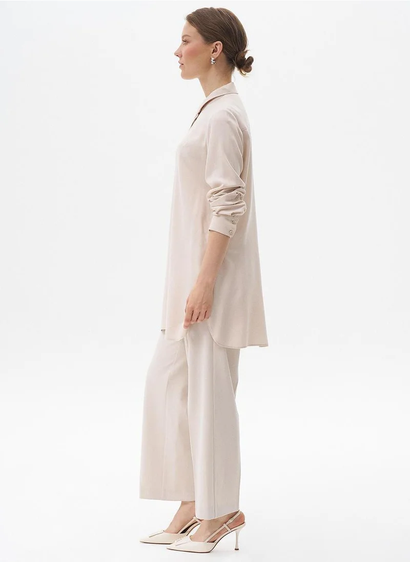 Kayra Concealed Placket Basic Tunic Stone