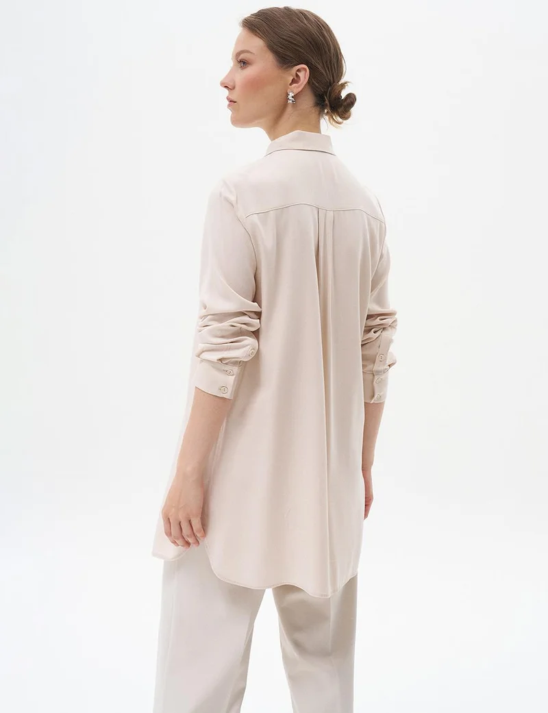 Kayra Concealed Placket Basic Tunic Stone